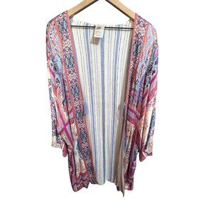 Tribal Jeans Womens Kimono Cardigan With Boho Multicolor Print & Tassel Tie-Fron